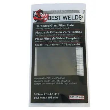 BEST WELDS 901-932-107-8 - 2" Glass Filter Plate, Shade 8, 4-1/2 x 5-1/4" Green