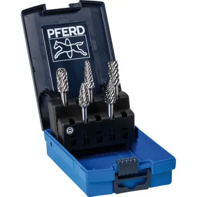 PFERD 26553 5 Piece Bur Set - 1/4" Shank, Plastic Case, STEEL Cut