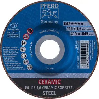 PFERD 63639 - 4-1/2" x .045" Cut-Off Wheel, 7/8" Arbor, CERAMIC SGP STEELOX, Type 27 (25pk)