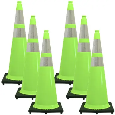 Mr. Chain 98077-6 36" Revolution Series Traffic Cones Reflective (6 Pack) Safety Green