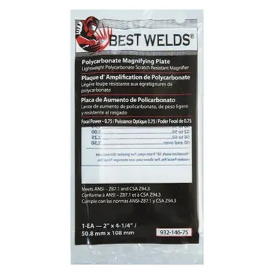 BEST WELDS 901-932-146-75 - 2" Plastic Magnifier Plate, 2" x 4.25" 0.75 Diopter, Polycarbonate,