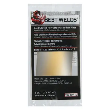 BEST WELDS 901-932-109-12 - 2" Gold Coated Filter Plate, Gold/12, 2" x 4.25" Polycarbonate