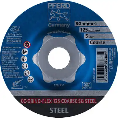 PFERD 61192 5" CC-GRIND-FLEX, 7/8" A.H. - SG for STEEL, COARSE (10pk)
