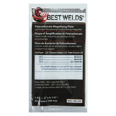 BEST WELDS 901-932-146-250 - 2" Plastic Magnifier Plate, 2" x 4.25" 2.5 Diopter, Polycarbonate,
