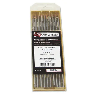 BEST WELDS 900-187GL - Tungsten Electrode, 1.5% Lanthanated, 7" Size 1/8