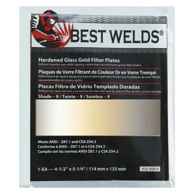 BEST WELDS 901-932-458-9 - 2" Hardened Glass Gold Filter Plate, Gold/9, 4.5" x 5.25" SH9, Glass