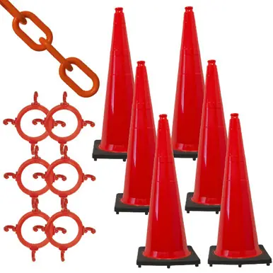 Mr. Chain 97213-6 36" Traffic Cone and Chain Kit Safety Orange