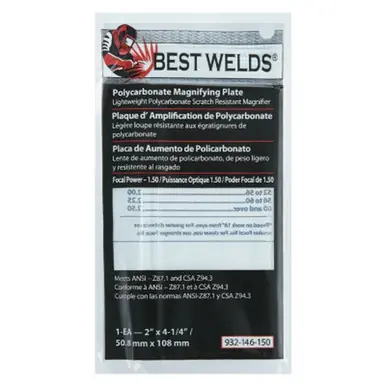 BEST WELDS 901-932-146-150 - 2" Plastic Magnifier Plate, 2" x 4.25" 1.5 Diopter, Polycarbonate,