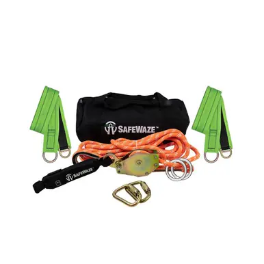 Safewaze 019-8004 - 2 Person Rope Horizontal Lifeline Kit with Heavy Duty Cross Arm Straps