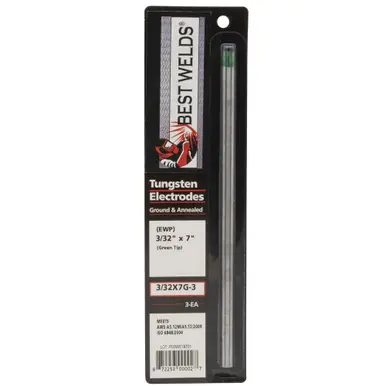BEST WELDS 900-3327G-3 - Tungsten Electrode, Pure Ground, 7" Size 3/32, 3ct