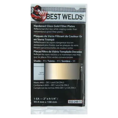 BEST WELDS 901-932-248-12 - 2" Hardened Glass Gold Filter Plate, Gold/12, 2" x 4.25" SH12, Glass