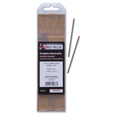 BEST WELDS 900-3323GL - Tungsten Electrode, 1.5% Lanthanated, 3" Size 3/32