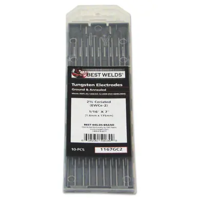 BEST WELDS 900-1167GC2 - Tungsten Electrode, 2% Ceria Ground, 7" Size 1/16