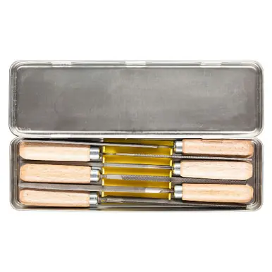 PFERD 17010 4" Key File Case, Wooden Handles, 6 Pieces, Second Cut
