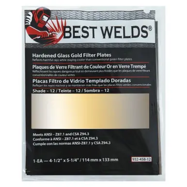 BEST WELDS 901-932-458-12 - 2" Hardened Glass Gold Filter Plate, Gold/12, 4.5" x 5.25" SH12, Glass