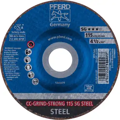PFERD 61262 4-1/2" CC-GRIND-STRONG 7/8" A.H. - SG STEEL (10pk)