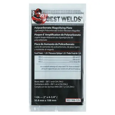 BEST WELDS 901-932-146-125 - 2" Plastic Magnifier Plate, 2" x 4.25" 1.25 Diopter, Polycarbonate,