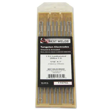 BEST WELDS 900-1167GL - Tungsten Electrode, 1.5% Lanthanated, 7" Size 1/16