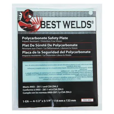 BEST WELDS 901-932-442 - 2" Safety Plate, 4.5" x 5.25" Polycarbonate, Clear