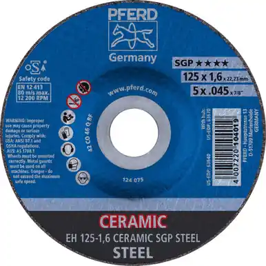 PFERD 63640 5" x .045" Cut-Off Wheel, 7/8" A.H. CERAMIC SGP STEELOX - Type 27 (25pk)