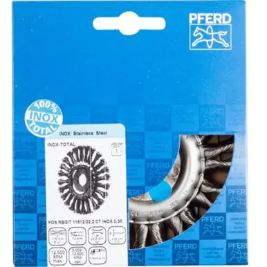 PFERD 82741 4-1/2" INOX-TOTAL COMBITWIST F/C knot Wheel .014" stainless steel wire, 7/8" plain arbor