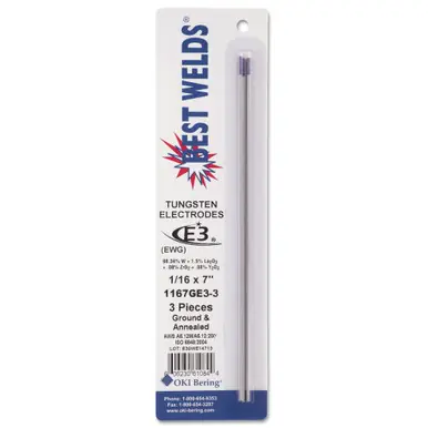 BEST WELDS 900-1167GE3-3 - Tungsten Electrode, E3, 7" Size 1/16, 3ct