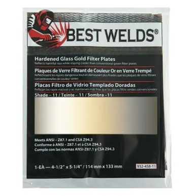 BEST WELDS 901-932-458-11 - 2" Hardened Glass Gold Filter Plate, Gold/11, 4.5" x 5.25" SH11, Glass