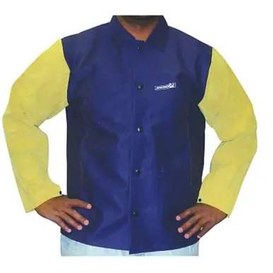 BEST WELDS 902-1201-XL - Leather/Flame Retardant Sateen Combo Jacket, X-Large, Blue/Tan