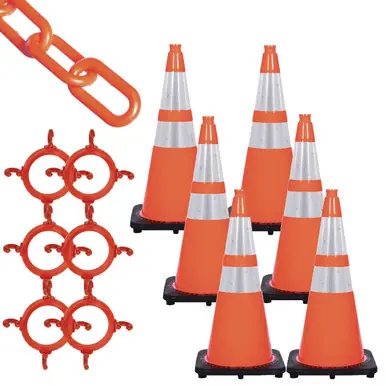 Mr. Chain 93280-6 28" Traffic Cone Reflective and Chain Kit Traffic Orange