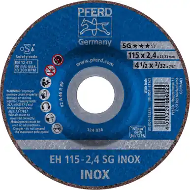 PFERD 63644 4-1/2" x 3/32" Cut-Off Wheel, 7/8" A.H. SG INOX - Type 27 (25pk)