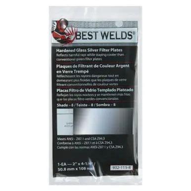 BEST WELDS 901-932-115-8 - 2" Glass Silver Mirror Filter Plate, Silver/8, 2" x 4.25" Glass