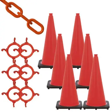 Mr. Chain 93213-6 28" Traffic Cone and Chain Kit Traffic Orange