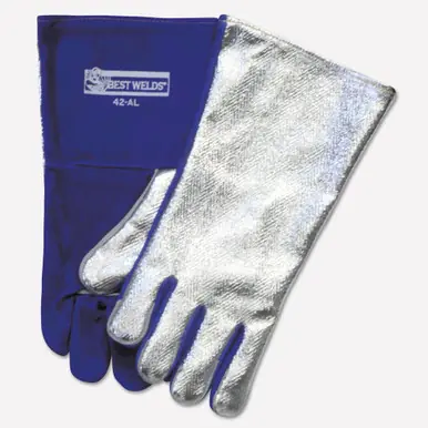 BEST WELDS 902-42AL - Split Cowhide Front Welding Gloves, Aluminized Back, Large, Blue Front