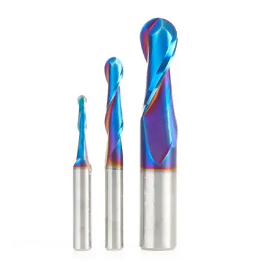 AMS-189-K 3-Piece Solid Carbide Spektra Extreme Up-Cut Spiral Ball Nose Router Bit Set