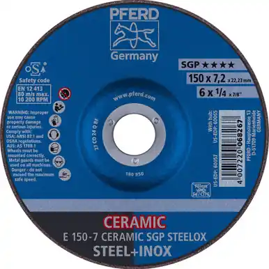 PFERD 60057 6" x 1/4" Grinding Wheel 7/8" AH, CO 24 Q SG, STEEL, STAINLESS, Type 27 (10pk)