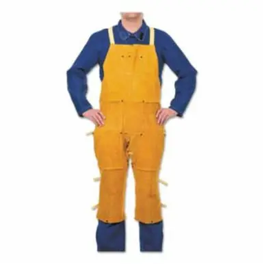 BEST WELDS 902-Q-10 - Leather Split Leg Bib Aprons, 48" x 24" Split Cowhide, Golden Brown