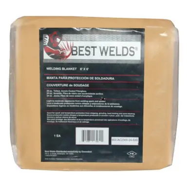 BEST WELDS 902-AC2300-24-6X8 - Welding Blanket, 8ft X 6ft, Fiberglass, Yellow, 23 oz