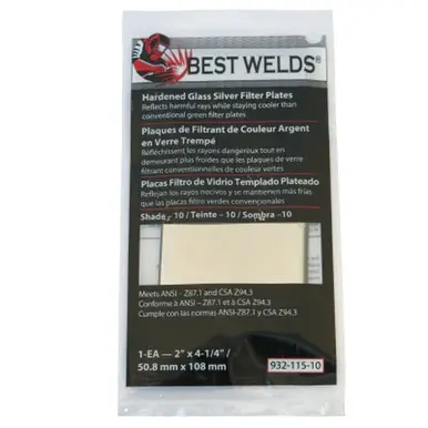 BEST WELDS 901-932-115-10 - 2" Glass Silver Mirror Filter Plate, Silver/10, 2" x 4.25" Glass