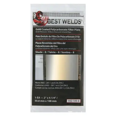 BEST WELDS 901-932-109-8 - 2" Gold Coated Filter Plate, Gold/8, 2" x 4.25" Polycarbonate