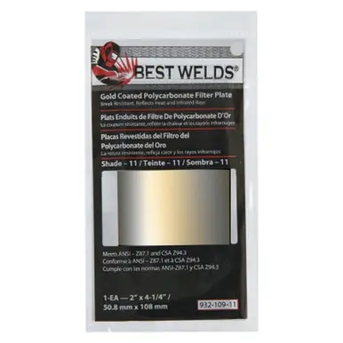 BEST WELDS 901-932-109-11 - 2" Gold Coated Filter Plate, Gold/11,2" x 4.25" Polycarbonate