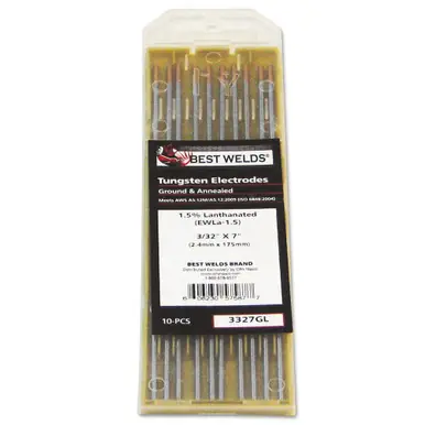 BEST WELDS 900-3327GL - Tungsten Electrode, 1.5% Lanthanated, 7" Size 3/32