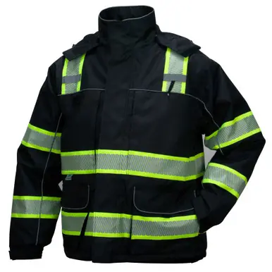 Pyramex Safety RPB3511XL Black Parka - Weatherproof Teflon Coated w/ Detachable Hood, Size XL