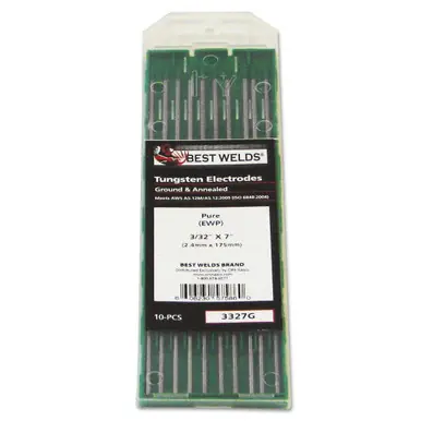 BEST WELDS 900-3327G - Tungsten Electrode, Pure Ground, 7" Size 3/32