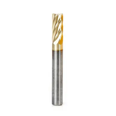 Amana BURS-082NF Cylindrical Shape 1/4 D x 5/8 CH x 1/4 Shank x 2" ZrN Coated Double Cut SB Burr Bit