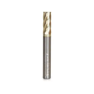 Amana BURS-100NF Cylindrical Shape 1/4 D x 5/8 CH x 1/4 Shank x 2" ZrN Coated Double Cut SA Burr Bit