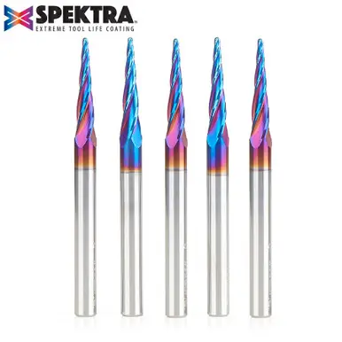 Amana 46282-K-5 5-Pc CNC Spektra Tapered Spiral 2D/3D Carving 1/16 Dia x 1/4" Shank Router Bit Pack