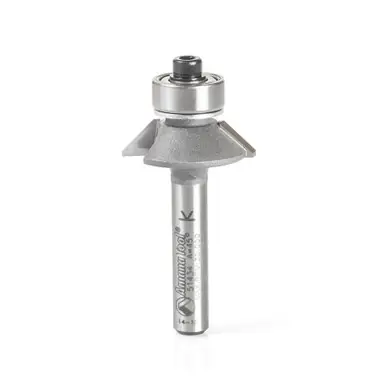 Amana 51434 Aluminum & Plastic Bevel Trim 45 Deg x 31/32 Dia x 1/4 Cut Length x 1/4" Shank Carbide