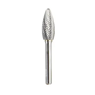 Amana BURS-206 Flame Shape Head 1/2 D x 1-1/4 CH x 1/4 Shank x 3" Double Cut SH Burr Bit