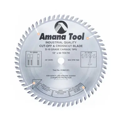 Amana 610601 Carbide Tipped General Purpose 10" D x 60T TCG, 10 Deg, 5/8 Bore, Circular Saw Blade
