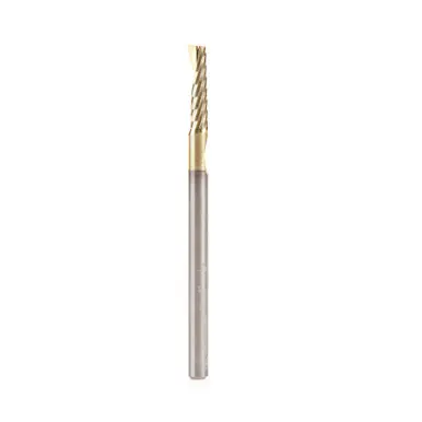 Amana 51459-Z Spiral O-Single Flute, Aluminum Cutting 1/8 D x 1/2 CH x 1/8 Shank x 2" Up-Cut ZrN